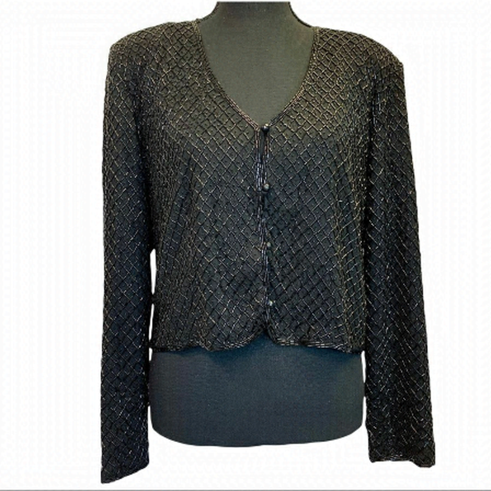 Vintage black long sleeve beaded jacket size large